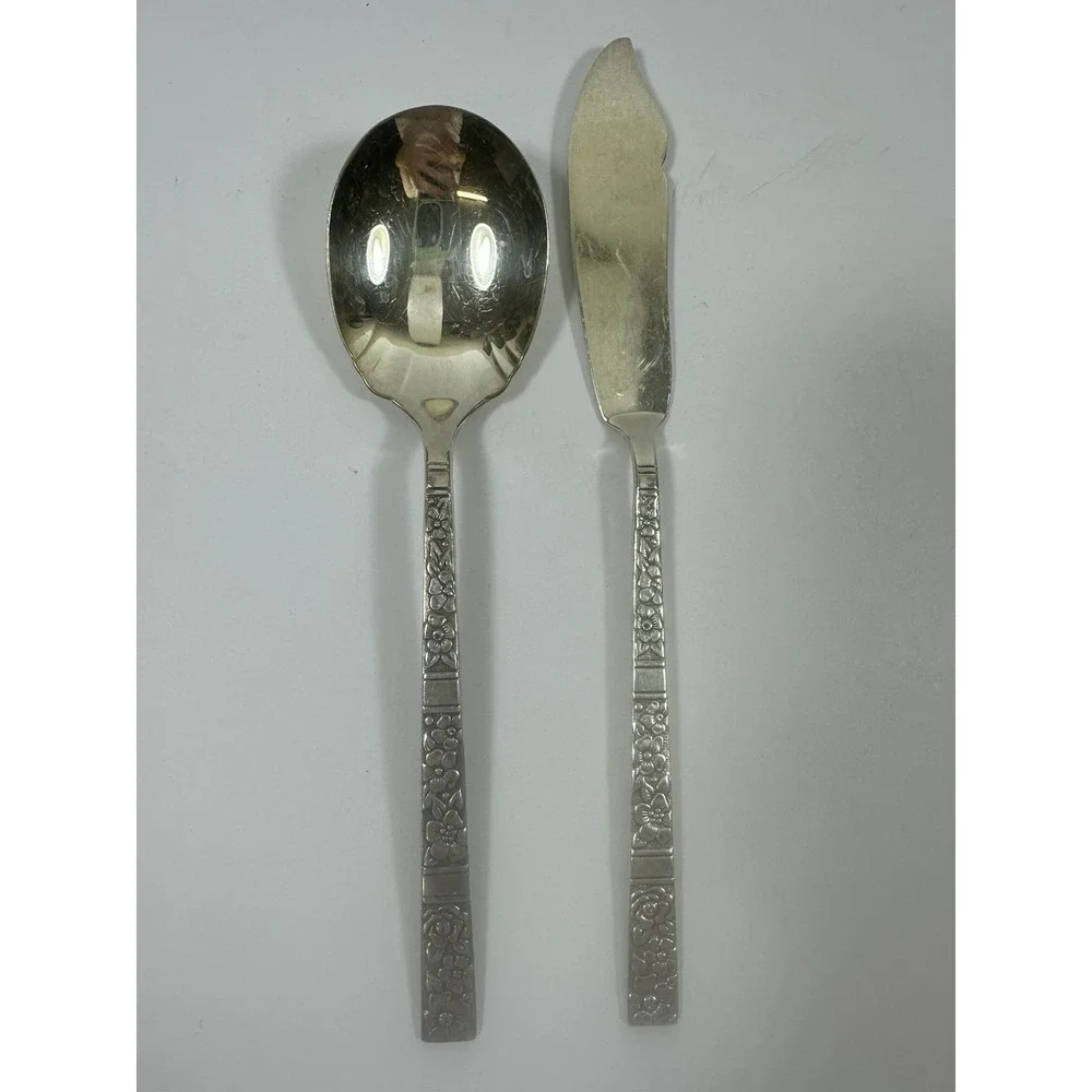 Rogers 1881 Venetian Garden Silverplate Sugar Spoon & Master Butter Knife Set